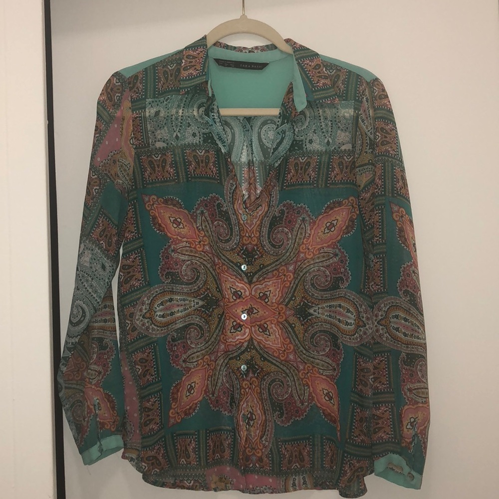 Sheer paisley button down blouse